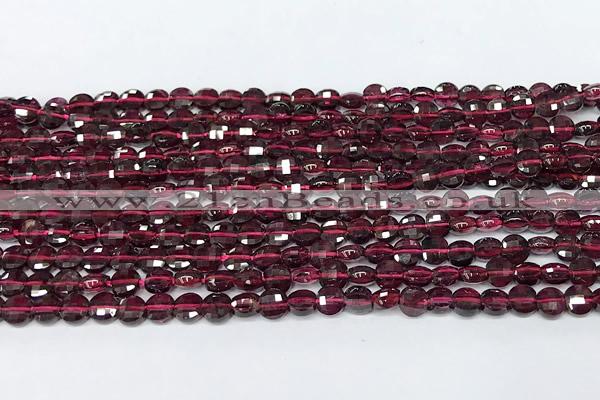 CCB1396 15 inches 4mm faceted coin red garnet beads