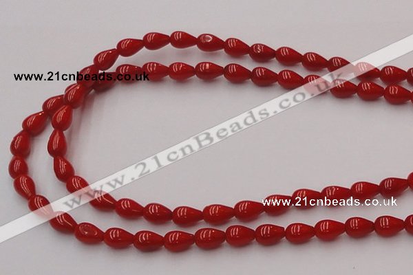 CCB140 15.5 inches 5*8mm teardrop red coral beads wholesale