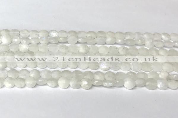 CCB1400 15 inches 6mm faceted coin white moonstone beads