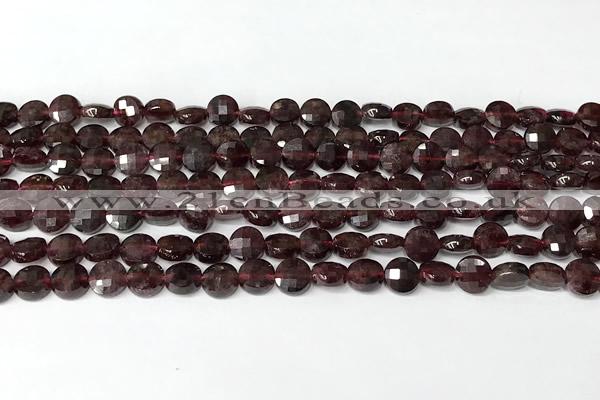 CCB1413 15 inches 6mm faceted coin red garnet beads