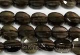 CCB1417 15 inches 6mm faceted coin smoky quartz beads