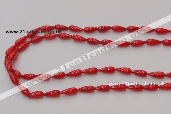 CCB142 15.5 inches 5*12mm teardrop red coral beads wholesale