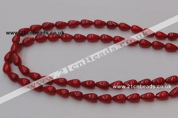 CCB143 15.5 inches 6*11mm teardrop red coral beads wholesale