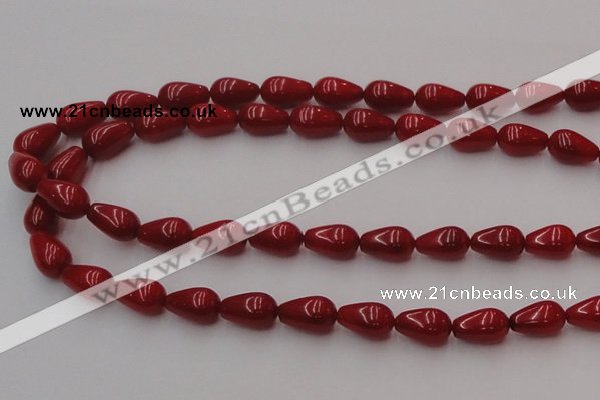 CCB144 15.5 inches 7*11mm teardrop red coral beads wholesale