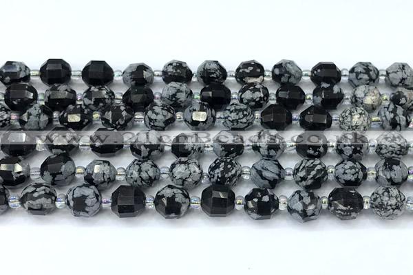 CCB1448 15 inches 7mm - 8mm faceted snowflake obsidian beads