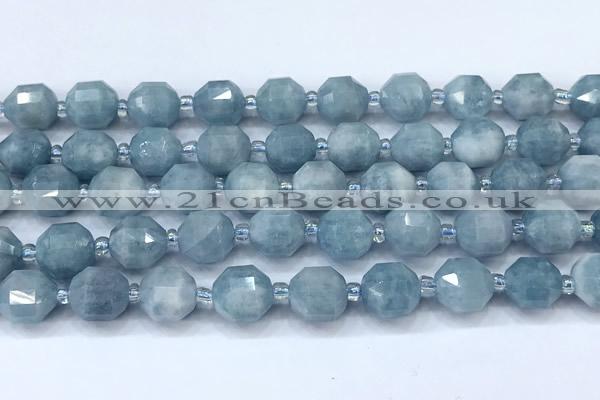 CCB1466 15 inches 9mm - 10mm faceted aquamarine beads