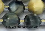 CCB1478 15 inches 9mm - 10mm faceted golden & blue tiger eye beads