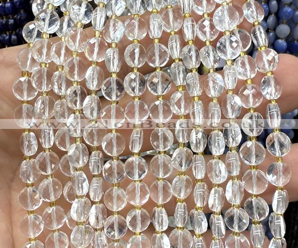 CCB1701 15 inches 6mm faceted coin white crystal beads