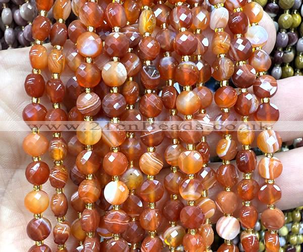 CCB1733 15 inches 6mm faceted coin red banded agate beads