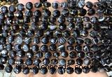 CCB1736 15 inches 6mm faceted coin black banded agate beads