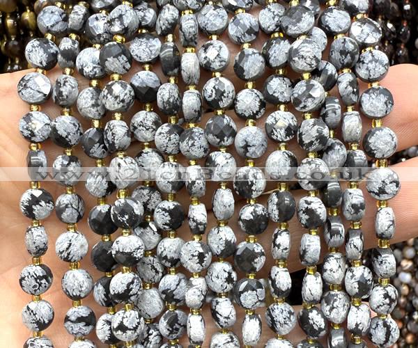 CCB1829 15 inches 6mm faceted coin snowflake obsidian beads