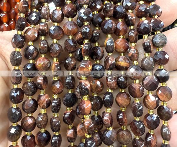 CCB1852 15 inches 6mm faceted coin red tiger eye beads