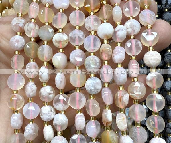 CCB1932 15 inches 8mm faceted coin sakura agate beads