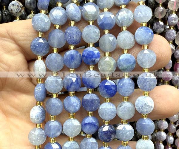 CCB1955 15 inches 8mm faceted coin blue aventurine jade beads