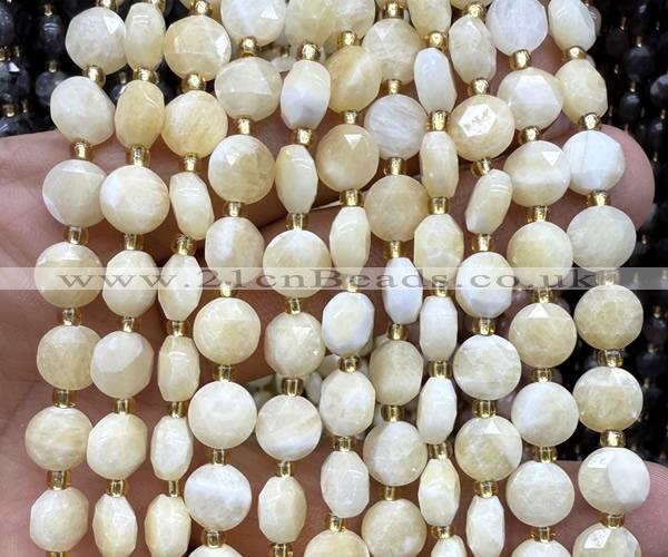 CCB1957 15 inches 8mm faceted coin honey jade beads