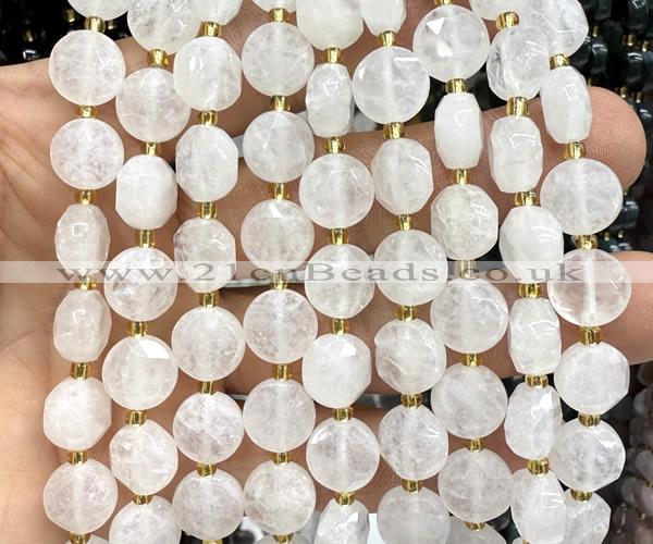CCB2081 15 inches 10mm faceted coin Angolan white quartz beads