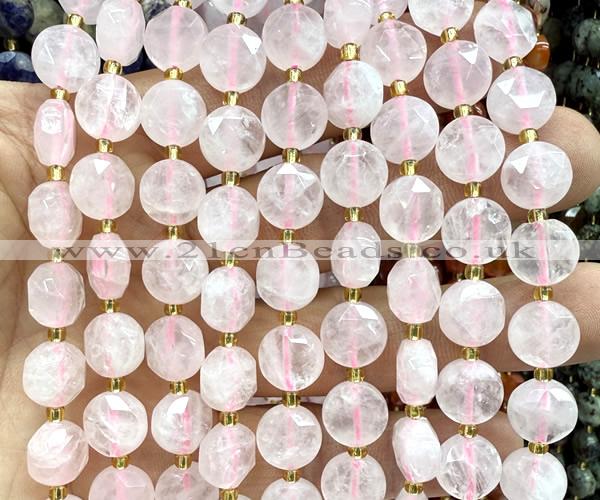 CCB2082 15 inches 10mm faceted coin rose quartz beads
