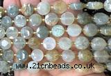 CCB2097 15 inches 10mm faceted coin green rutilated quartz beads