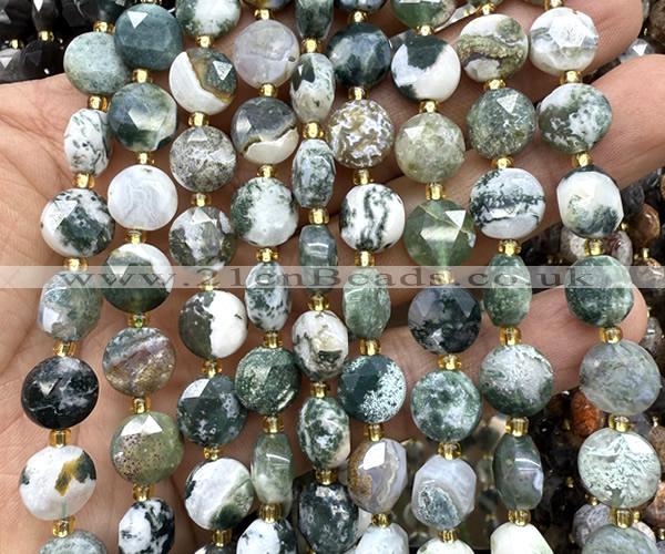 CCB2122 15 inches 10mm faceted coin tree agate beads