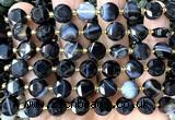 CCB2128 15 inches 10mm faceted coin black banded agate beads