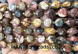 CCB2141 15 inches 10mm faceted coin picasso jasper beads