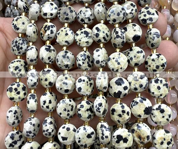 CCB2145 15 inches 10mm faceted coin dalmatian jasper beads