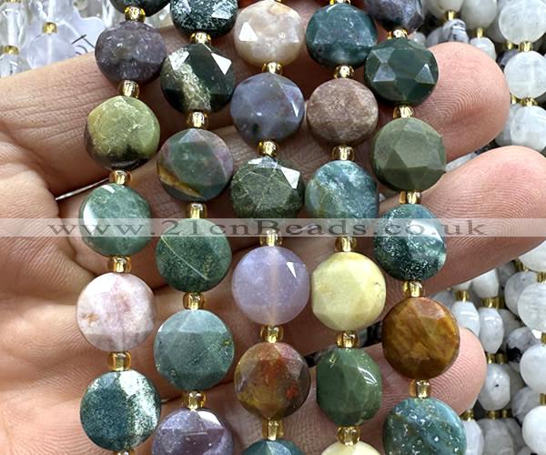 CCB2151 15 inches 10mm faceted coin ocean jasper beads