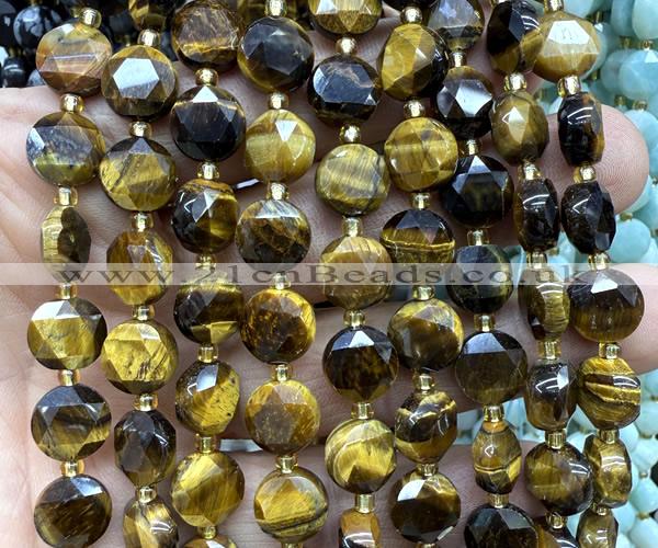 CCB2197 15 inches 10mm faceted coin yellow tiger eye beads