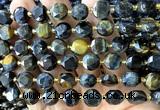 CCB2199 15 inches 10mm faceted coin yellow & blue tiger eye beads