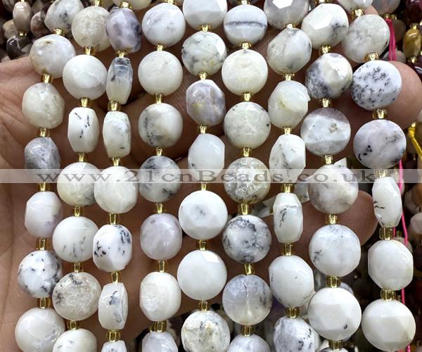 CCB2207 15 inches 10mm faceted coin white opal beads