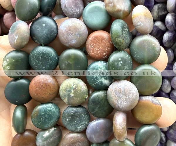 CCB2267 15 inches 15mm flat round matte Indian agate beads