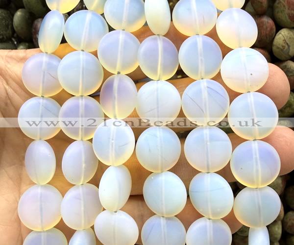 CCB2270 15 inches 15mm flat round matte opalite beads wholesale