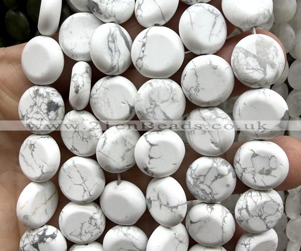 CCB2271 15 inches 15mm flat round matte white howlite beads