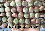 CCB2273 15 inches 15mm flat round matte unakite beads wholesale