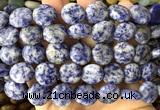 CCB2274 15 inches 15mm flat round matte blue spot stone beads
