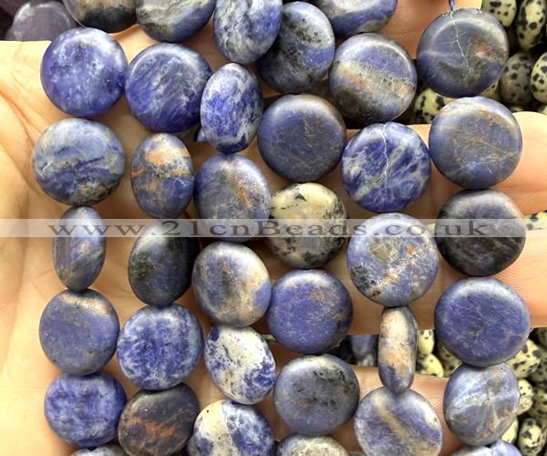 CCB2275 15 inches 15mm flat round matte sodalite beads wholesale