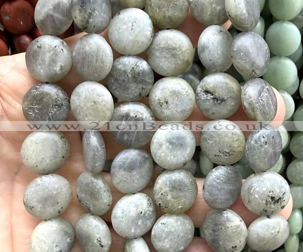 CCB2278 15 inches 15mm flat round matte labradorite beads wholesale