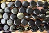 CCB2280 15 inches 15mm flat round matte golden obsidian beads