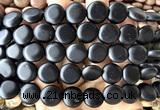 CCB2281 15 inches 15mm flat round matte black obsidian beads