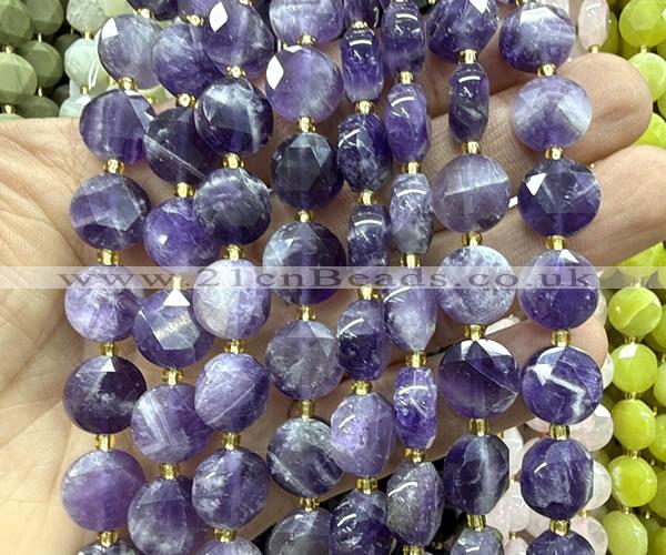 CCB2302 15 inches 12mm faceted coin dogtooth amethyst beads