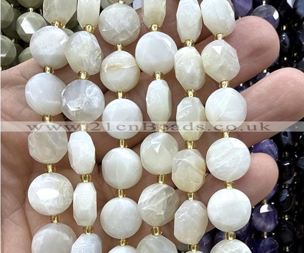 CCB2311 15 inches 12mm faceted coin white moonstone beads