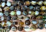 CCB2323 15 inches 12mm faceted coin brown banded agate beads