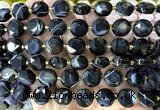 CCB2324 15 inches 12mm faceted coin black banded agate beads