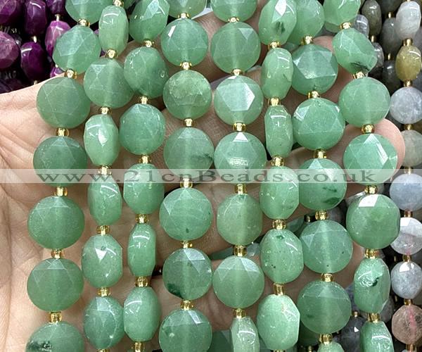 CCB2328 15 inches 12mm faceted coin green aventurine jade beads