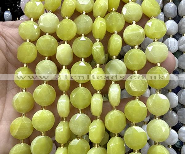 CCB2331 15 inches 12mm faceted coin Korean jade beads