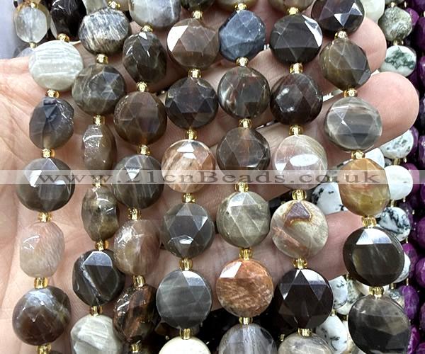 CCB2342 15 inches 12mm faceted coin wooden jasper beads