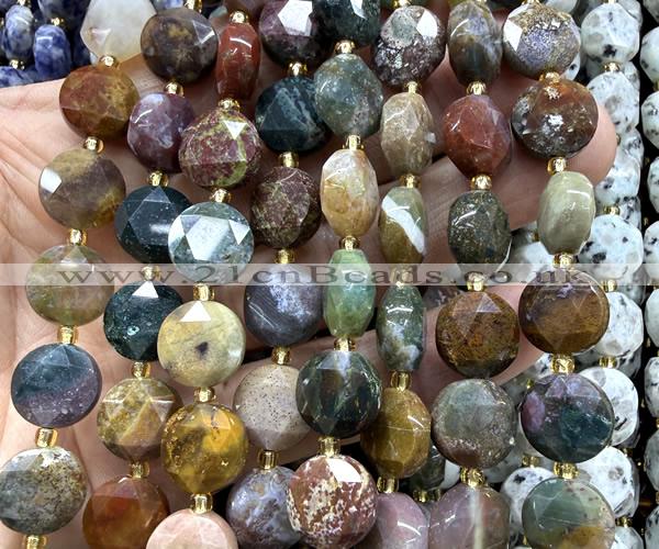 CCB2344 15 inches 12mm faceted coin ocean jasper beads