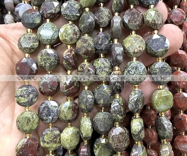 CCB2345 15 inches 12mm faceted coin dragon blood jasper beads