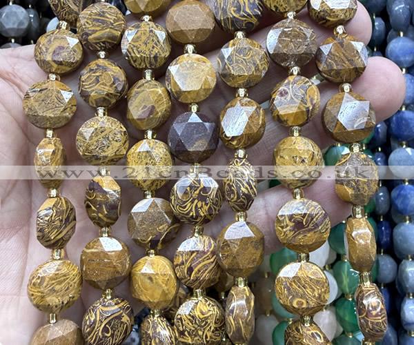 CCB2346 15 inches 12mm faceted coin elephant skin jasper beads