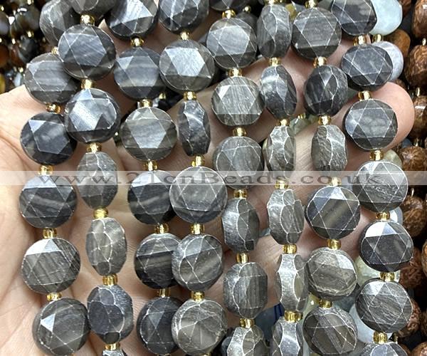 CCB2349 15 inches 12mm faceted coin coffee wood jasper beads